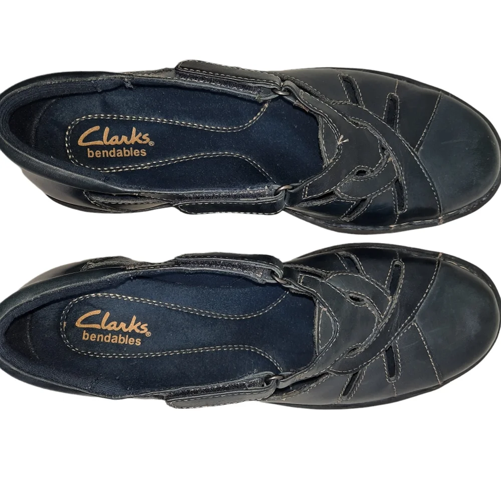 Clarks Bendables Blue Leather Nikki Regatta Shoe SZ 7.5M